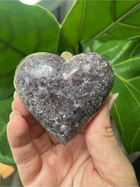 Lepidolite polished carved crystal heart